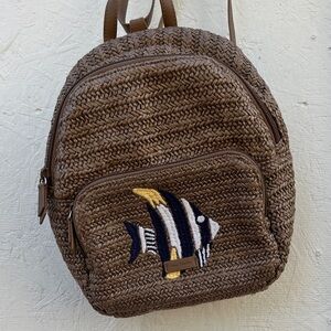 Vera Bradley Brown Woven Backpack with Fish Embroidery